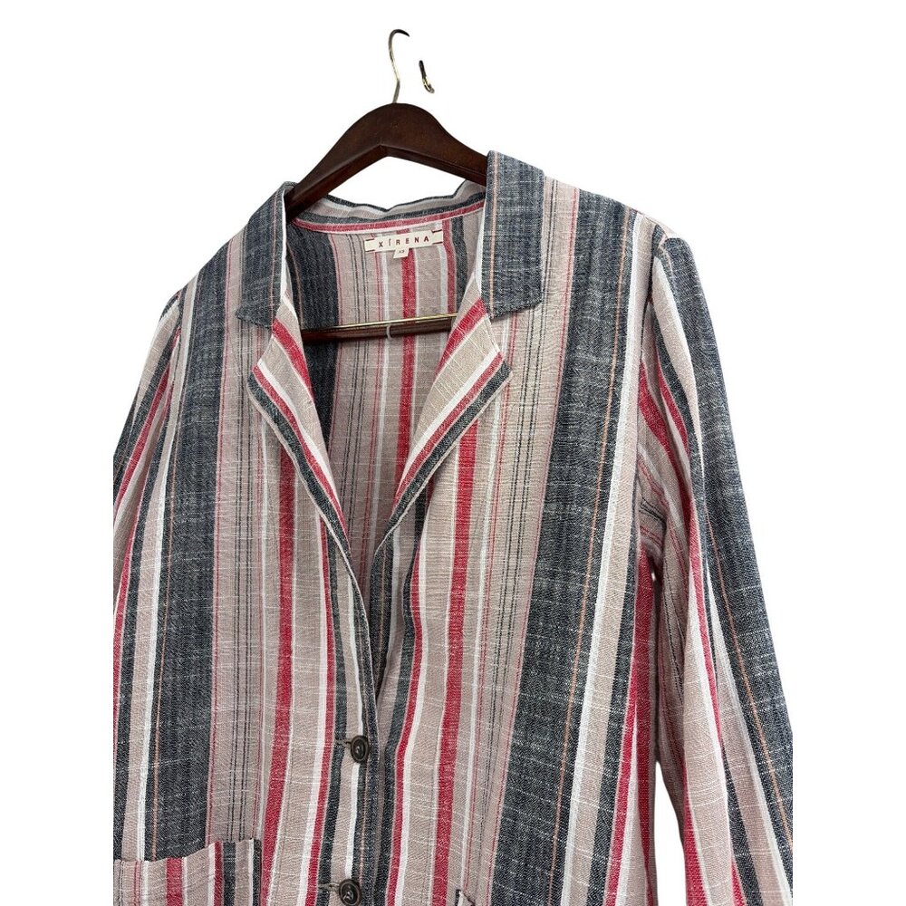 Xírena Jasper Womens Size XS Striped Blazer Lightweight Cotton Blue Red Coastal - Picture 4 of 6